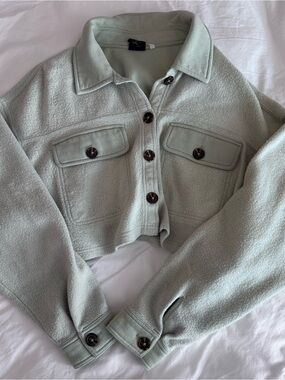 Cropped Shacket Jacket in Sage Green